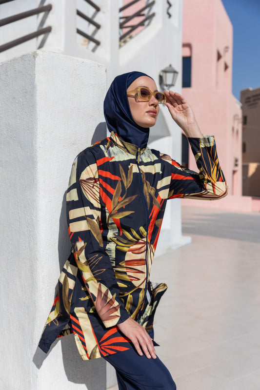 Burkini Astra – Ensemble Tropical Chic Bleu & Floral