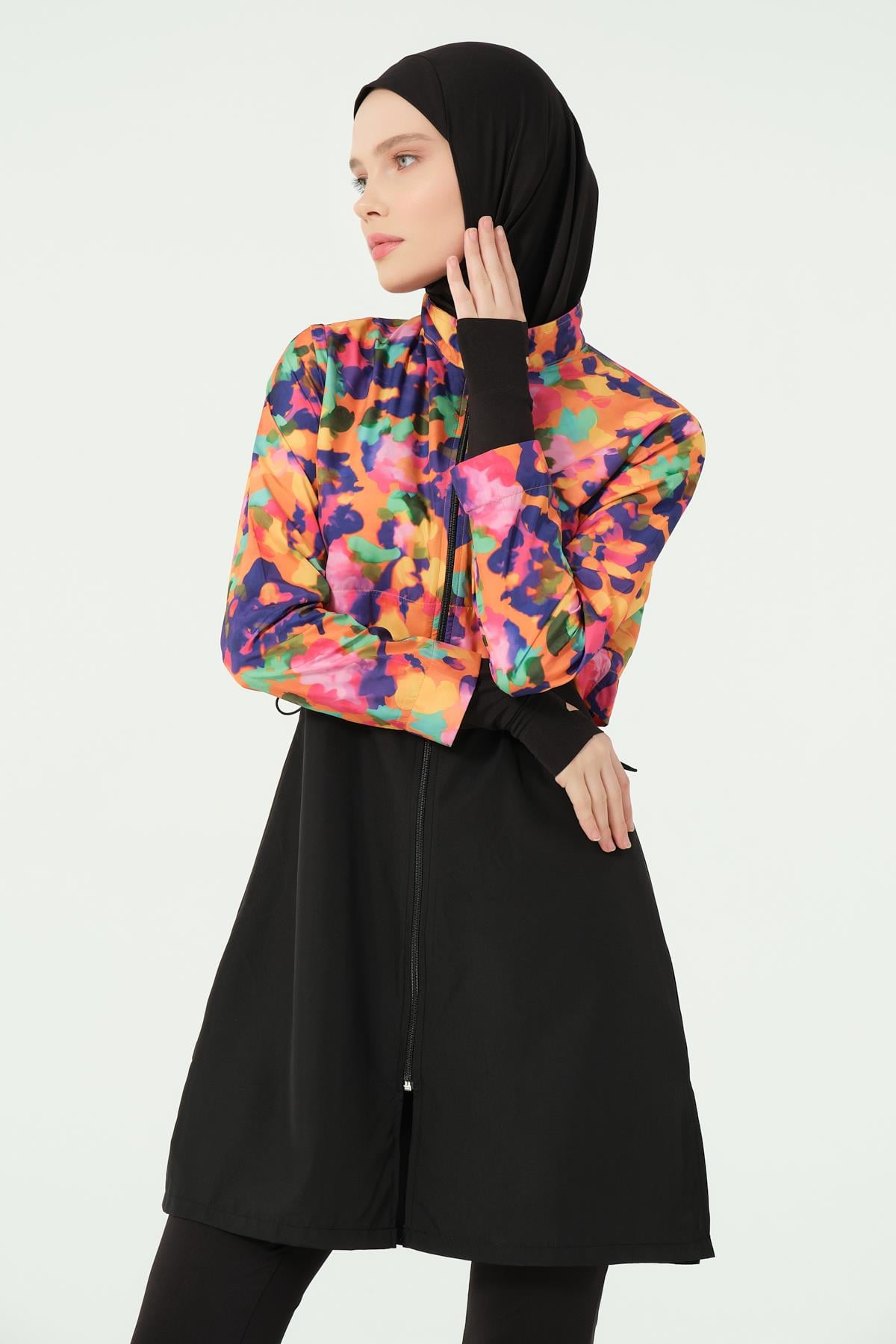 Burkini Solaya – Ensemble Noir & Imprimé Coloré - 3 pièces