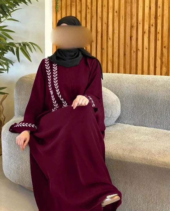 Luna - Abaya Chic évasée Embrodée Argenté