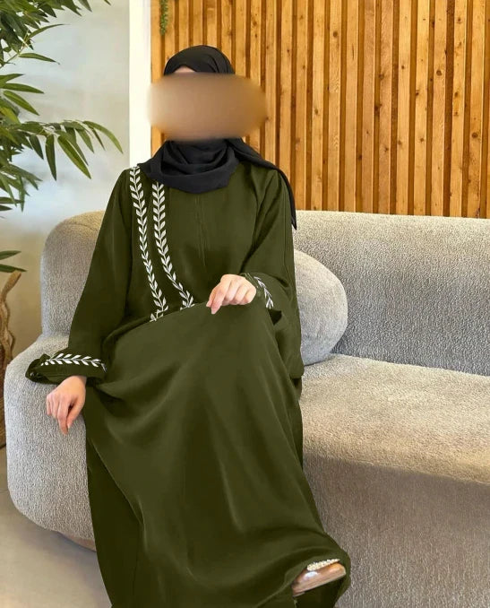 Luna - Abaya Chic évasée Embrodée Argenté