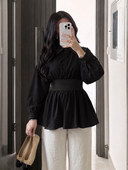 ÉLISE - Blouse Cintrée à Manches Bouffantes