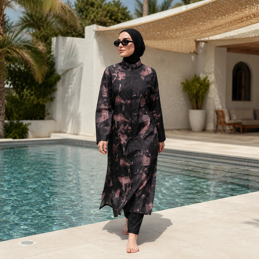 Burkini Éclipse – Ensemble Noir-Doré Élégant