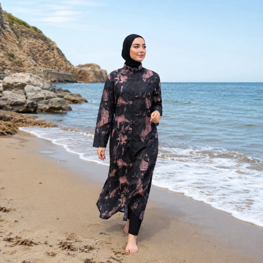 Burkini Éclipse – Ensemble Noir-Doré Élégant