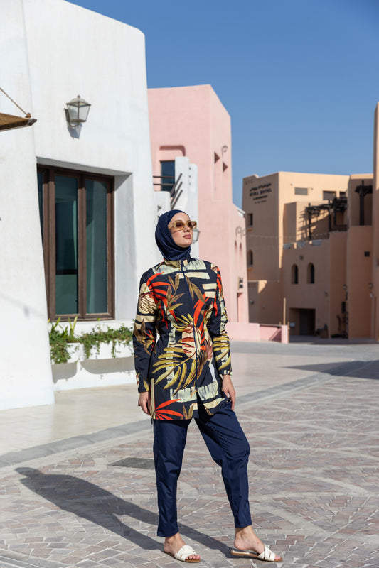Burkini Astra – Ensemble Tropical Chic Bleu & Floral