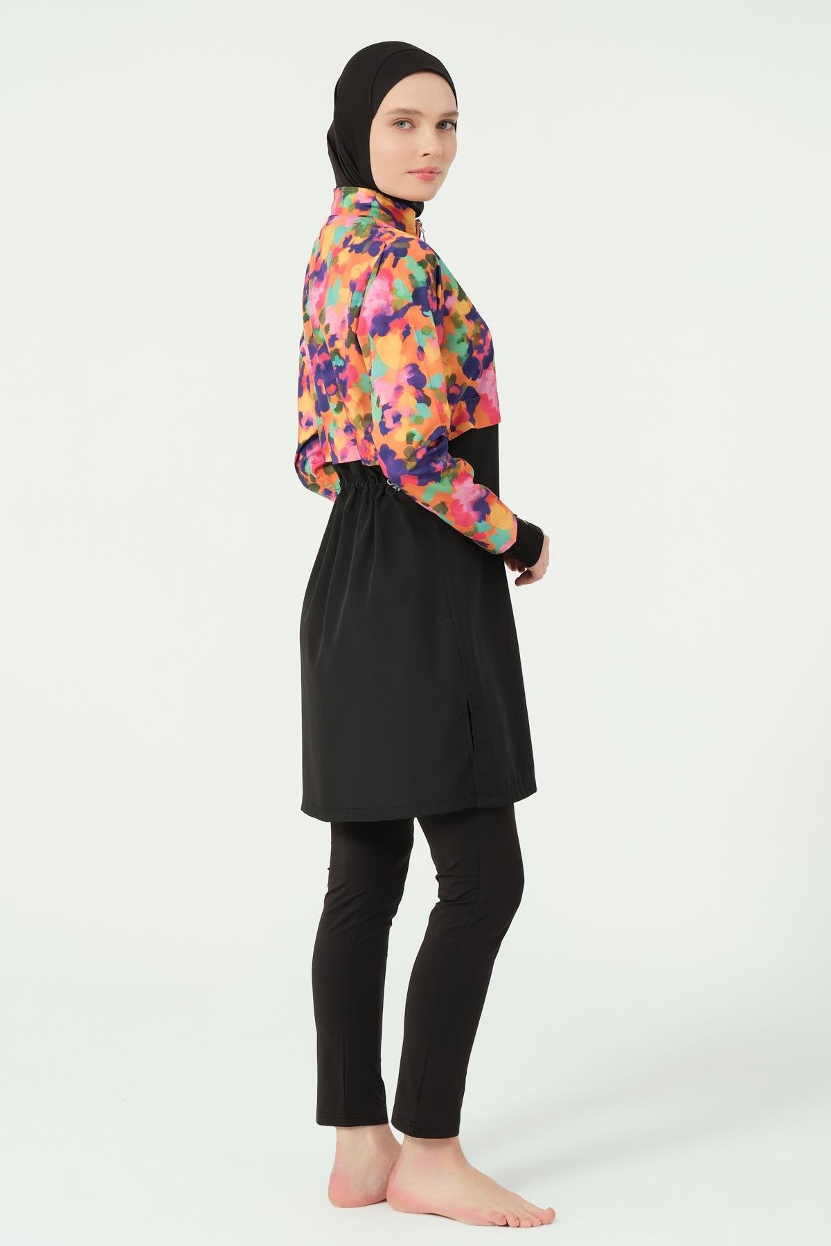 Burkini Solaya – Ensemble Noir & Imprimé Coloré - 3 pièces