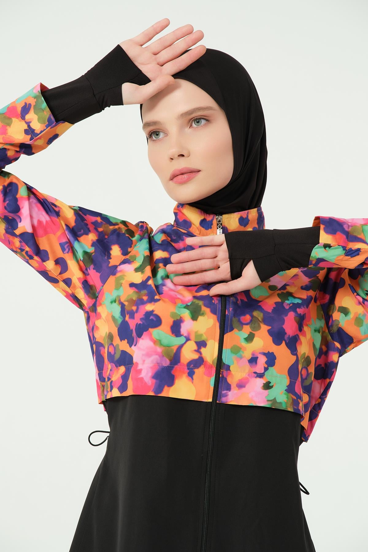 Burkini Solaya – Ensemble Noir & Imprimé Coloré - 3 pièces