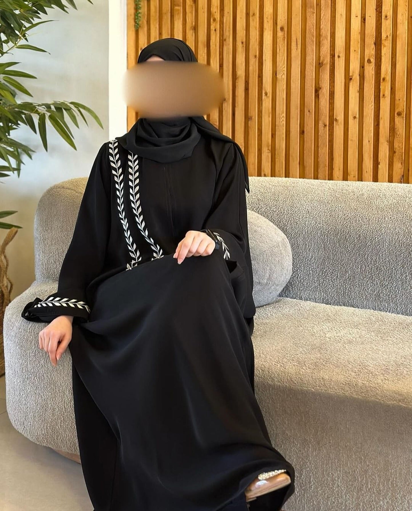Luna - Abaya Chic évasée Embrodée Argenté